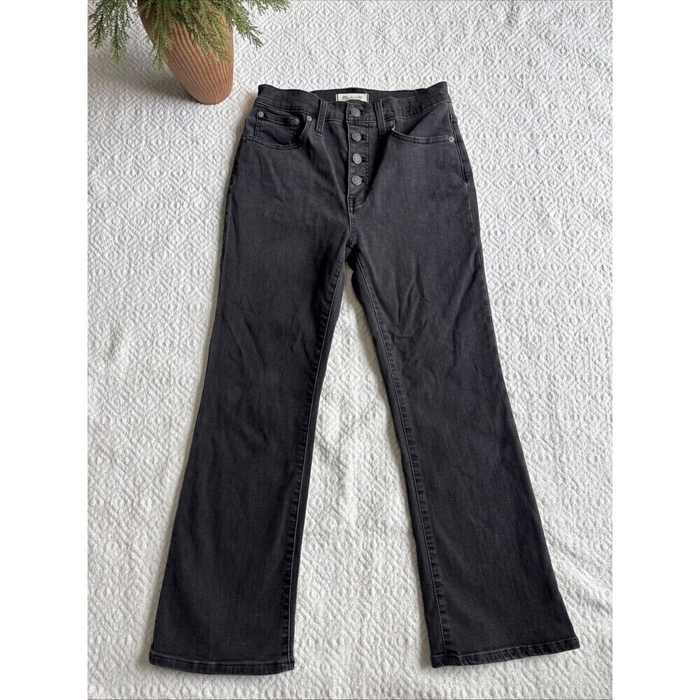Madewell  Jeans 28 Cali Demi Boot  High Rise Expose Button Fly Gray Stretch
